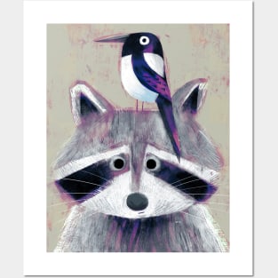 Raccoon and Magpie Posters and Art